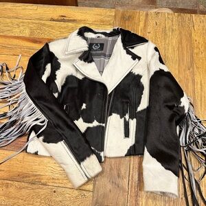 Cow hide fringe western jacket